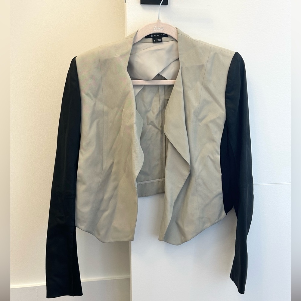 Theory Cropped Leather Blazer Jacket size 6